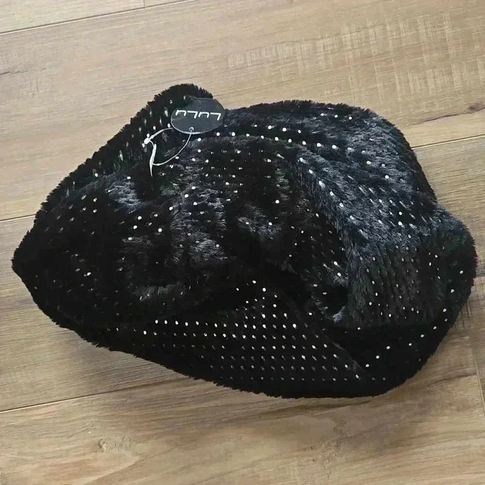 Lulu Black Rhinestone Infinity Scarf Cozy Knit Loop Scarf